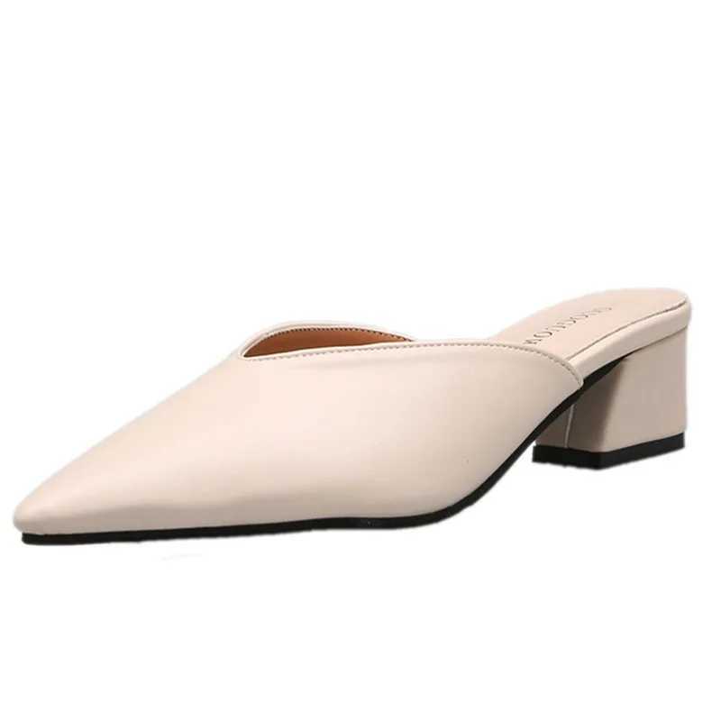 High Quality Womens high heels comfortable soft leather shoes office low toe mule shoes Mary Jane shoes wedge shoes for women T241024