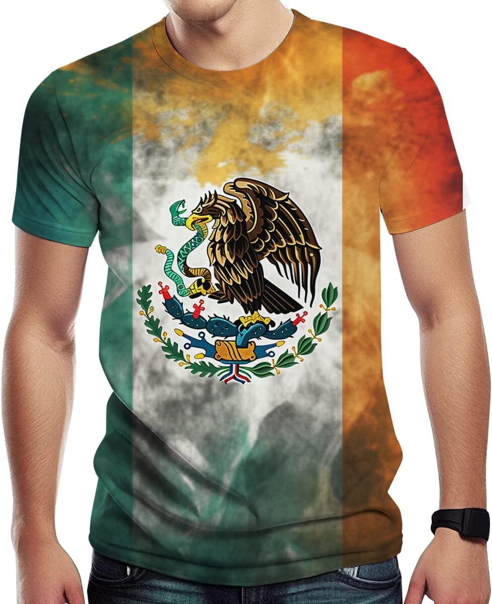 Mens T shirt Mens Tie Dyeing Style Casual Tees Short Sleeve Tshirt with Mexican Flag Print tee Casual tops summer clothes Hip hop trend