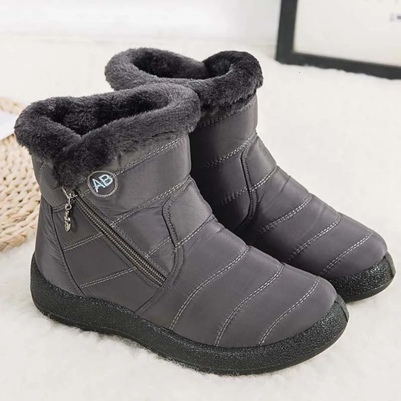 Snow womens comfortable womens boots waterproof womens shoes zipper shoes womens soft fur leather winter boots Botas Mujer 241024