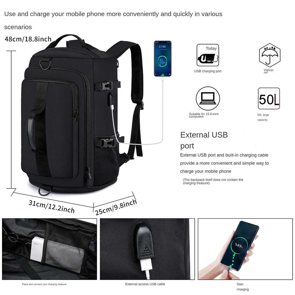 Multifunctional Leisure Mountaineering Fiess Backpack 50L Large Capacity Travel Handbag Can Hold A 19-Inch Laptop