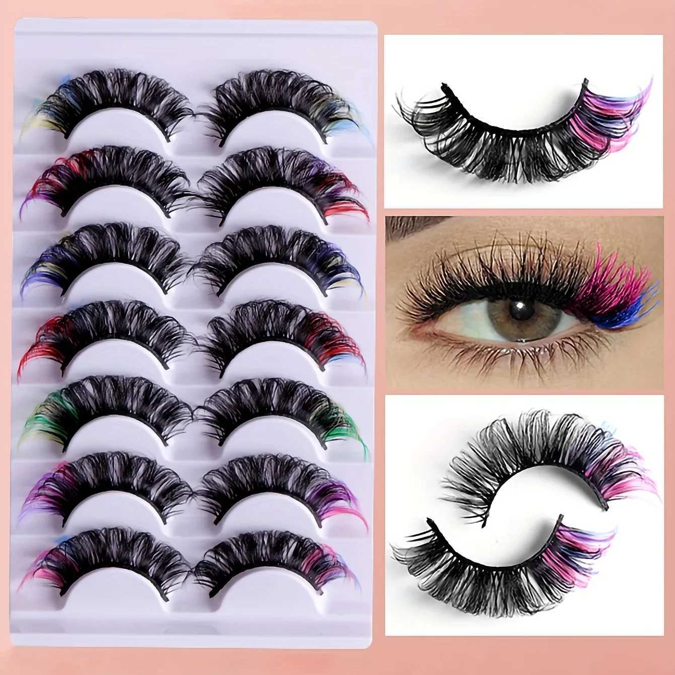 7 pairs of colored false eyelashes 3D mint DD curly fluffy eyelashes Russian curly natural thick fluffy eyelashesW241024