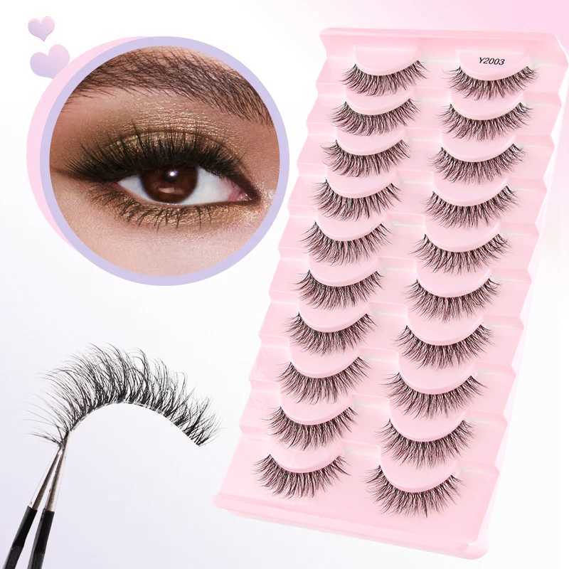 Natural short fake mink eyelashes 3/5/10 double extended eyelashes fake eyelashes 3D artificial curly soft fluffy eyelashesW241024
