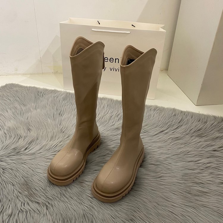 2024 Women's Designer V-Mouth Knee-High Boots, Enhanced Height, White 8100