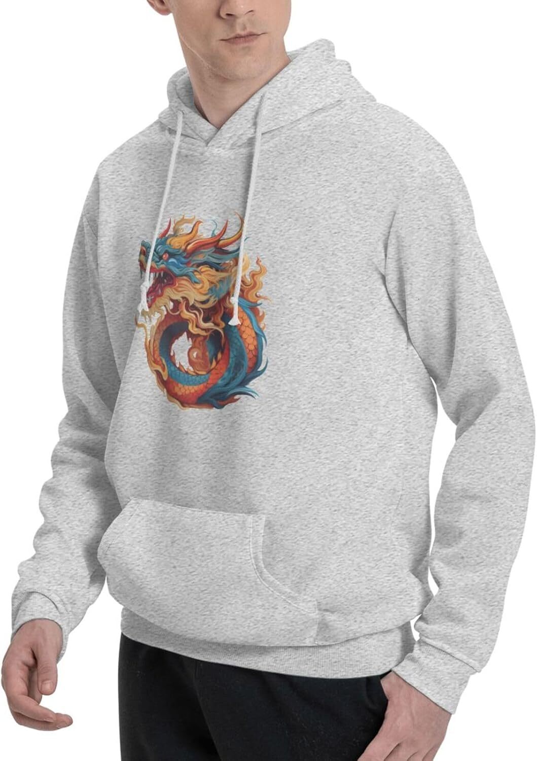 Hoodie for Mens Womens Funny Cartoon Chinese Dragon Print Hoodie for Men Animals Clothing Graphic Hoodies sweatshirt Pullover Long Sleeve