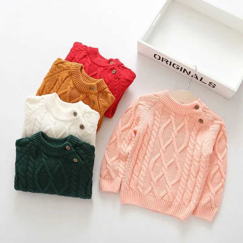 Newborn Girl Autumn Sweater Candy Color Thick Warm Knitted Sweater Baby Girl Cotton Agar Children Turtle Neck Sweater W241025