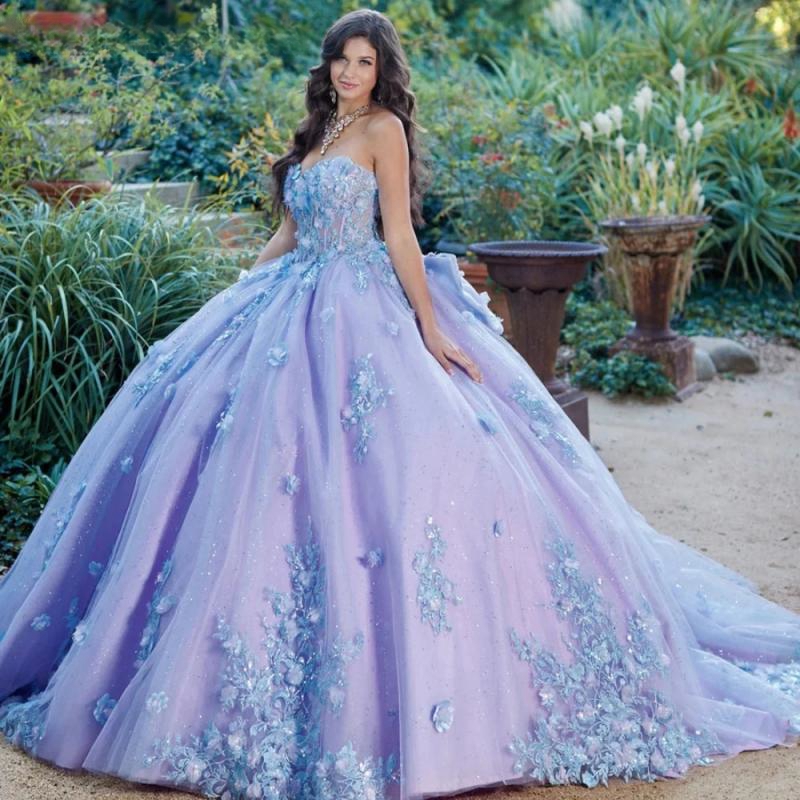 Lilac Shiny Quinceanera Dresses Ball Gown Lace Applique Beading Bow Tull With Cape Birthday Party Sweet 16 Dress Vestidos De XV 15 Anos