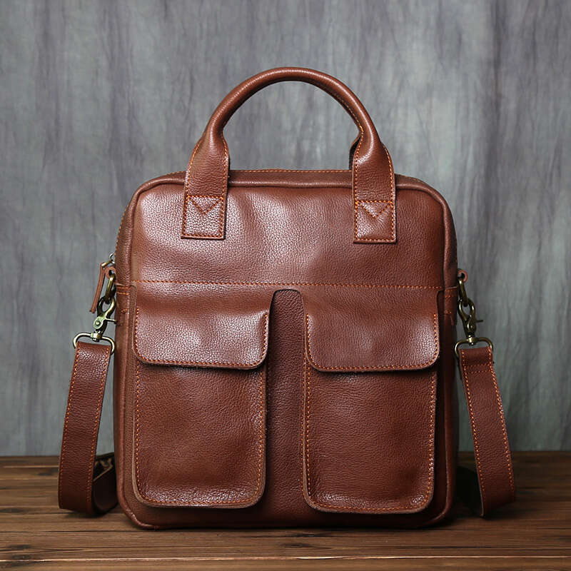 New Retro Leather Men's Handbag Top Layer Cowhide Vertical Single Shoulder Messenger Postman Briefcase Computer Bag