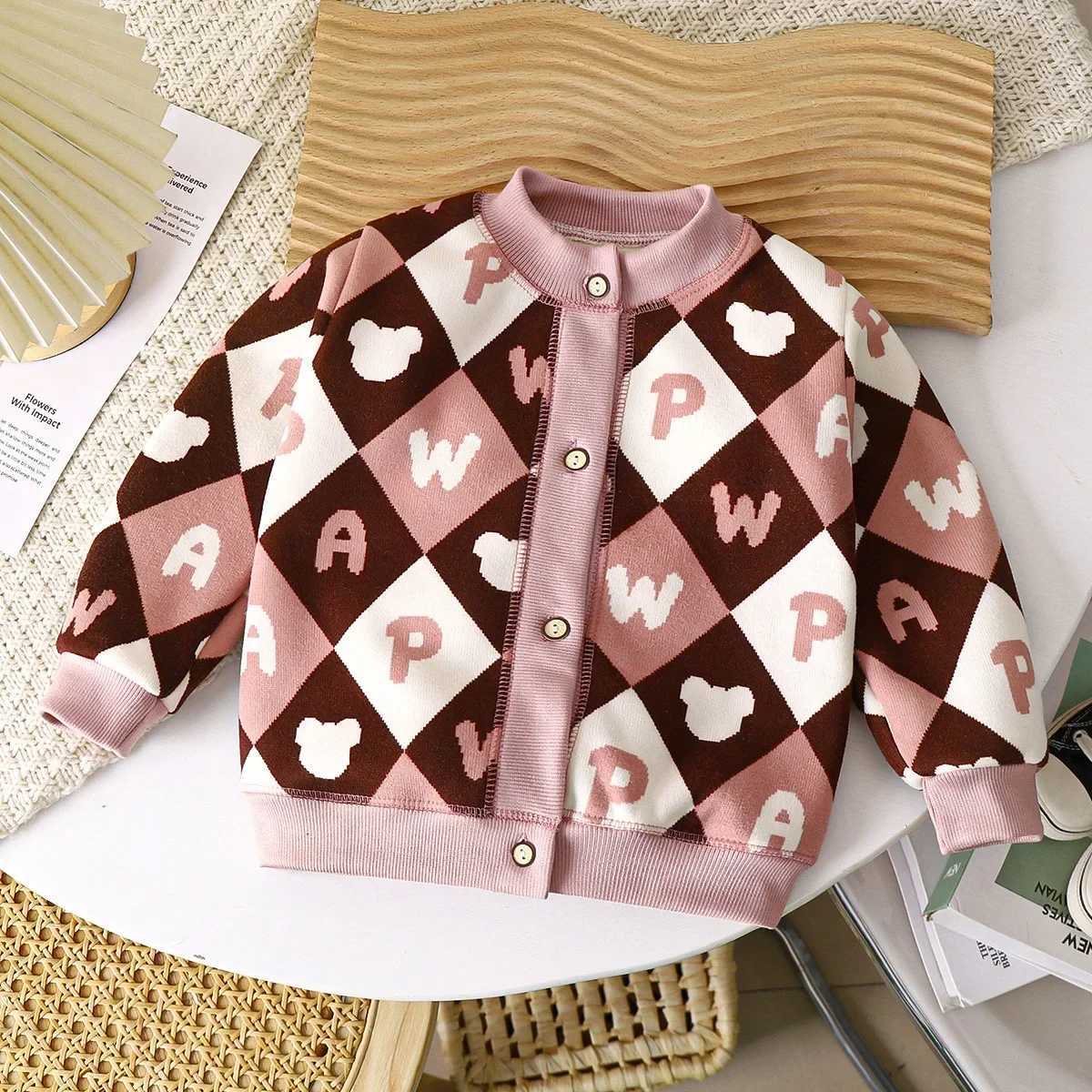 Baby boy and girl thick warm cardigan new 2024 autumn and winter children cartoon dinosaur letter knitted sweater jacket casual clothing W241025