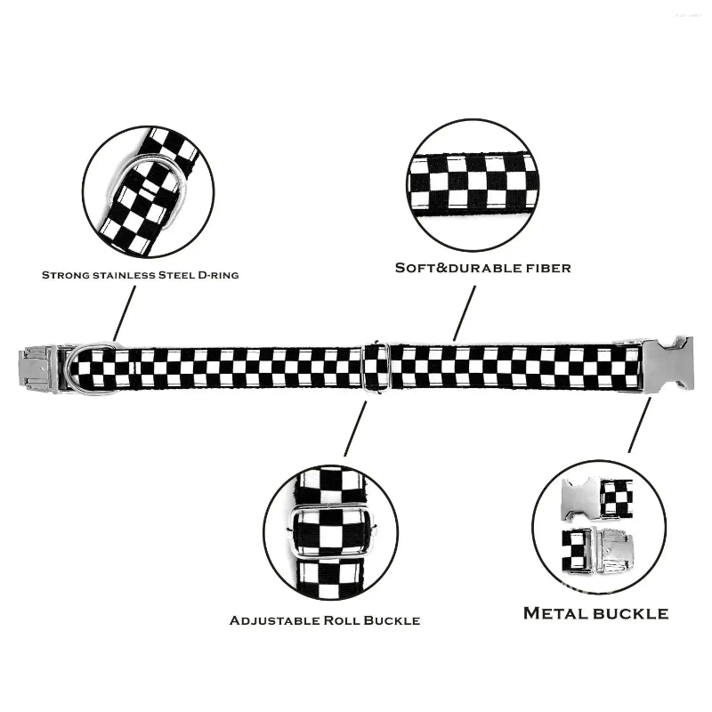 Dog Collars Personalized Pet Collar White Black Cube Cool Durable Custom Puppy Name ID Tag Adjustable Basic Leash