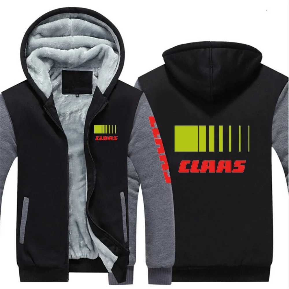 Claas 2024 New Mens Autumn/Winter Lambswool Zipper Hoodie Cotton Thick Plus Warm Jacket Wool Black Coat Top W241024