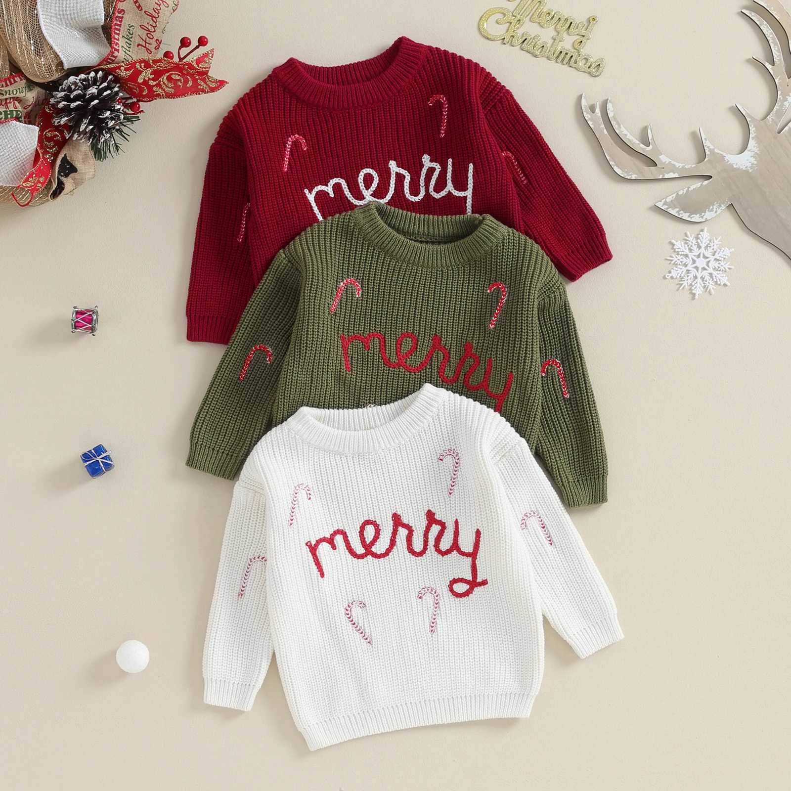 Merry Christmas children girls boys knitted sweaters long sleeves candy bars embroidery crochet latte art children Knitwear W241025