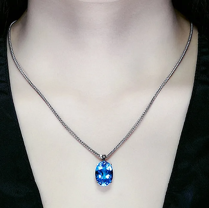 2025 women high-end jewelry necklaces pendants, simulated sea blue zirconia necklace colorful gemstones for women, good quality, low price