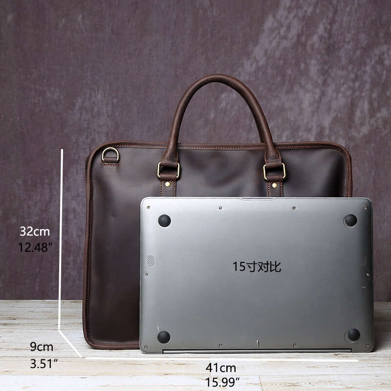 New Leather Men's Business Leisure Handbag With Cowhide Horizontal Style And Large Capacity Single-Shoulder Messenger Briefcase