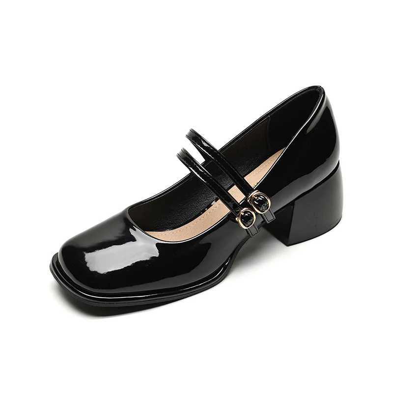 High Quality Size 34-43 Mary Jane Shoes Womens Square Heel Patent Leather Black Shoes T241024