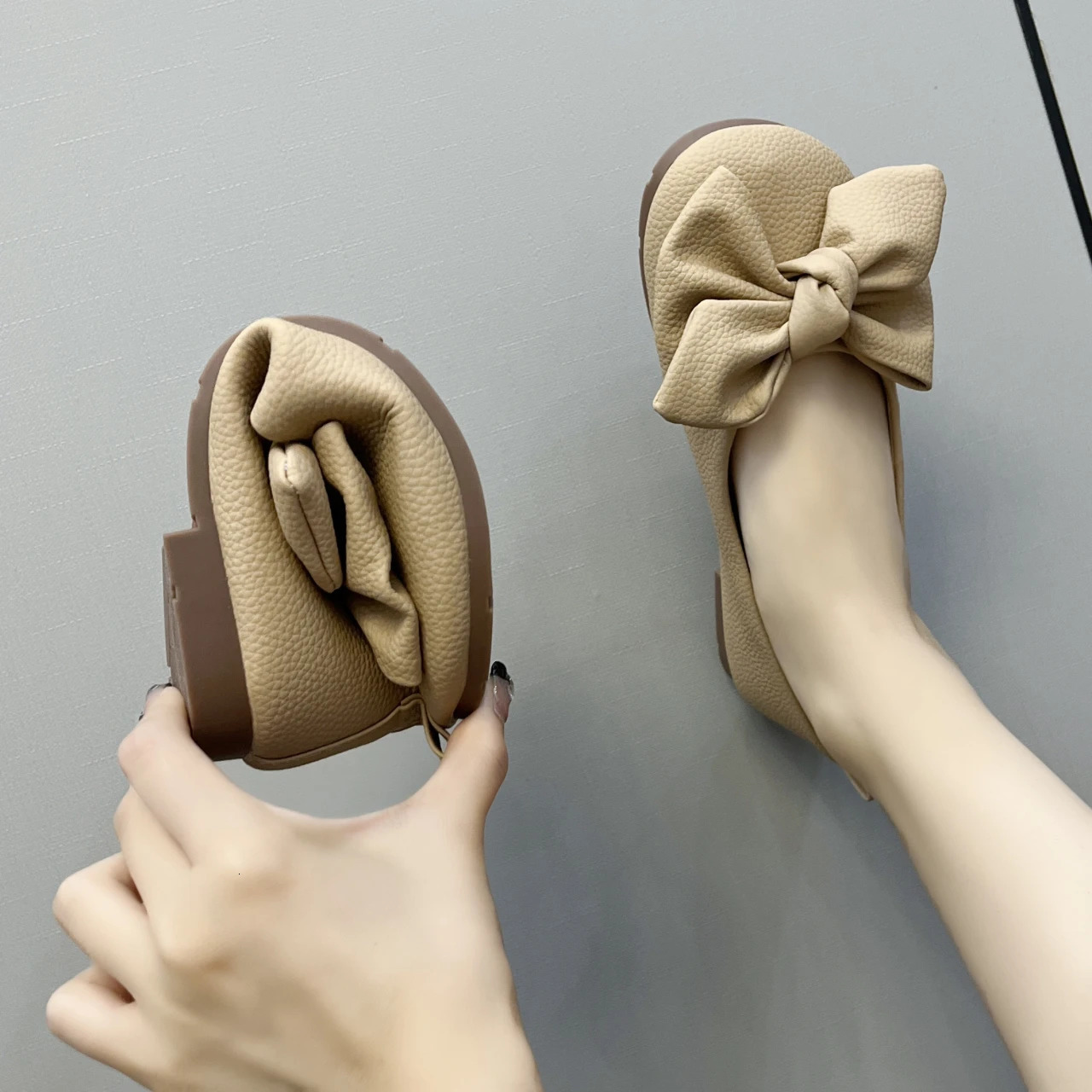 Womens Thin soled Folding Ballet Apartment Womens Travel el Shoes Wide footed Womens Bow Loafers Womens Shoes 241024