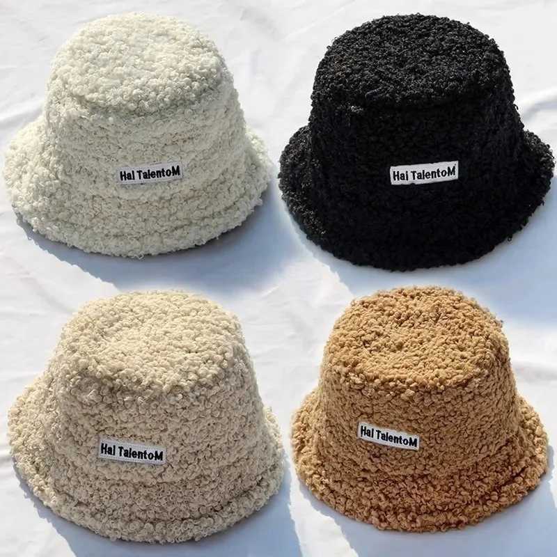 2024 Lamb Faux Fur Bucket Hat Winter Warm Velvet Hats for Women Lady Thicken Bob Panama Outdoor Panama Fisherman Hats Caps GirlsX241025