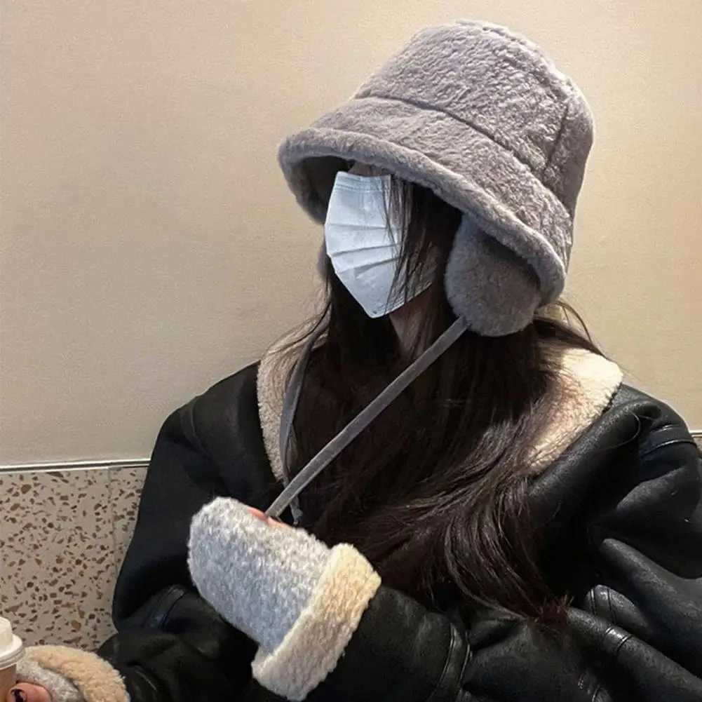 Women Fisherman Hat Plush Windproof Womens Fisherman Hat with Earmuffs for Winter Cycling Skiing Cozy Elastic Basin for WarmthX241025