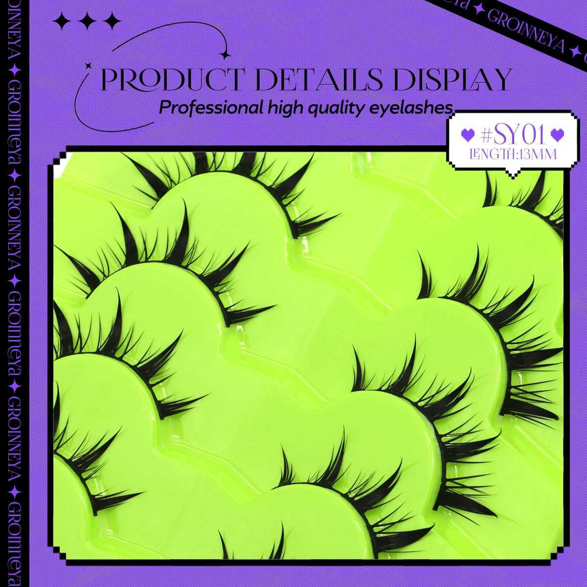 Groinneya Manga Eyelash 5/7 Pair Eyelash 3D Natural False Eyelash Fluffy Soft Cross Wispy Natural Eyelash Extension MakeupW241024