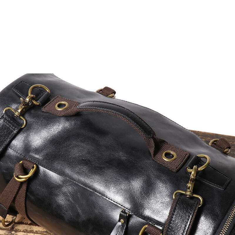 Leathfocus New Head Layer Cowhide Round Bucket Bag Women Travel Fashion Large Handbag Men Retro Tote Backpack