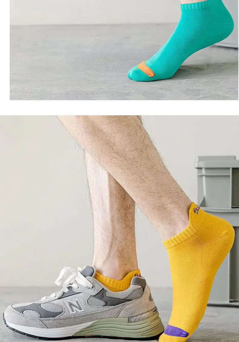 5 Pairs Bright Color Ankle No Show Socks Men Breathable Street Fashion Sport Deodorant Invisible Travel Running 241017