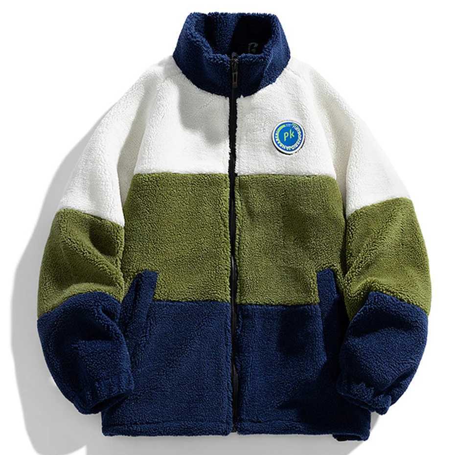 Winter jacket mens Plus size 7XL 8XL jacket color block splicing work Lambswool wool coat thick warm Parkas coat W241024