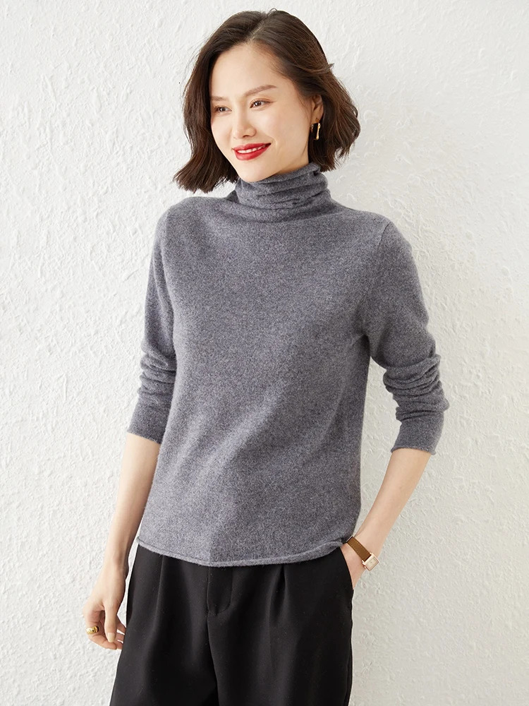 Autumn and Winter Sweater Womens Pile Collar Loose Long Sleeve Pullover High Inner Wool Knitted Bottoming Shirt Top 241021