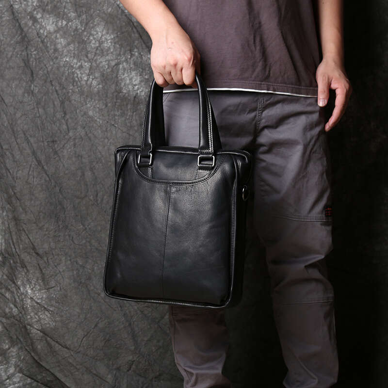 Men's Leather Business Handbag Top Layer Cowhide One Shoulder Messenger Vertical Office Computer Bag Simple Briefcase
