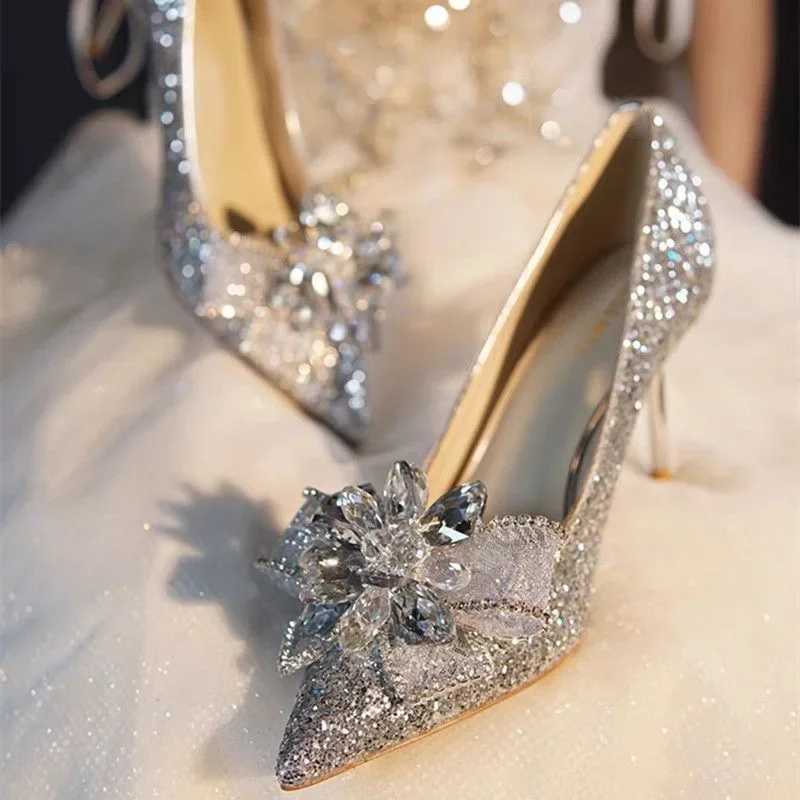 High Quality Female Bride Wedding Shoes Luxury High Heels Stiletto Heels Sier Gold Elegant Dress Evening Dress Party Pointed Toe Designer T241024