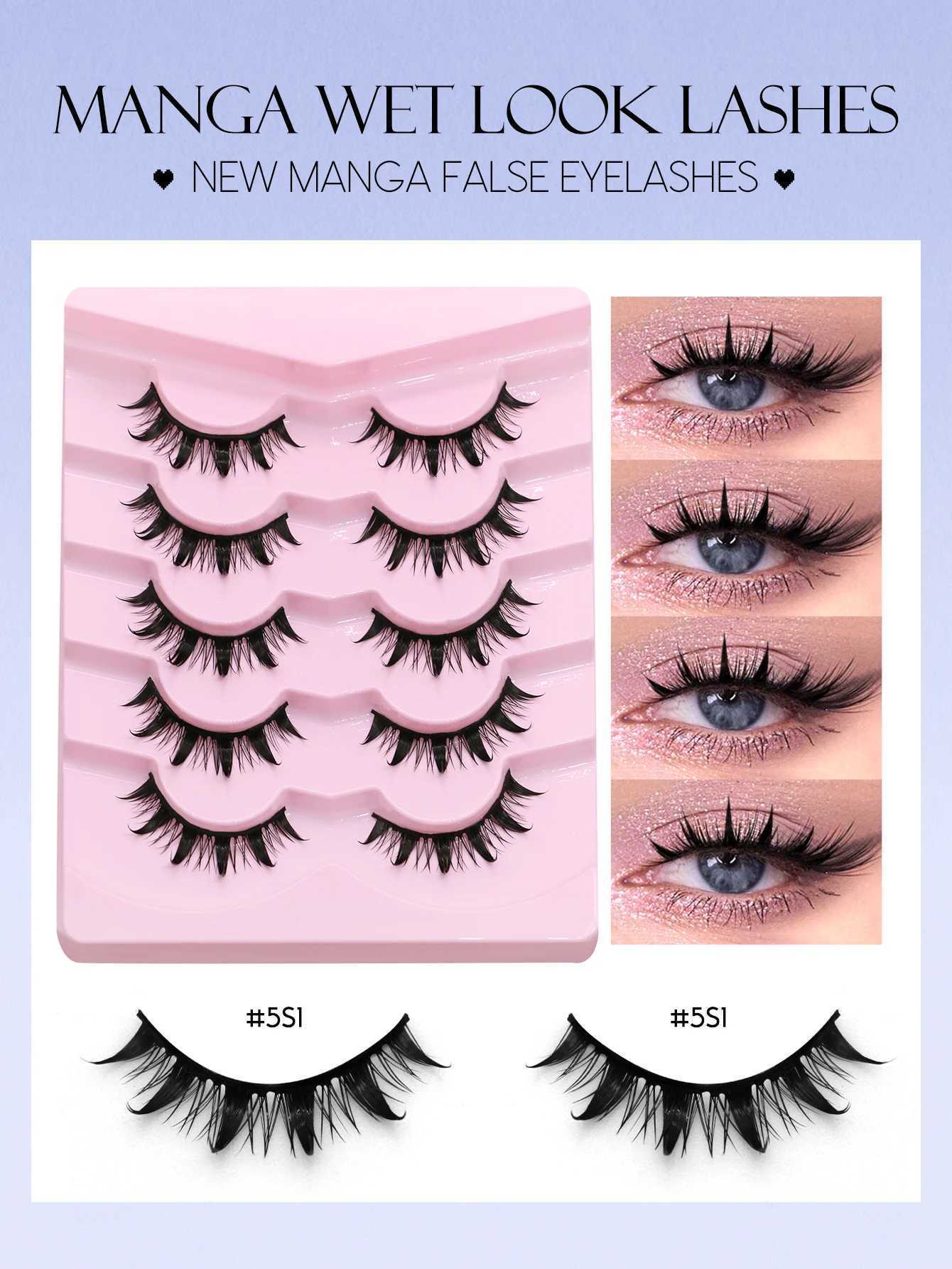 Groinneya Manga Eyelash 5 pairs fluffy soft crossed natural appearance fake eyelashes Wispy natural makeup eyelash extensionW241024