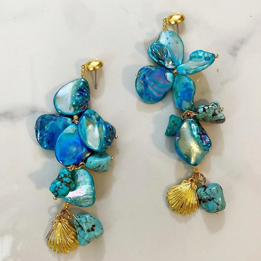 Pendant Earrings For Women Statemen Exquisite Asymmetric Natural shell Pearl Hanging Earrings French Unusual French Drop 241024