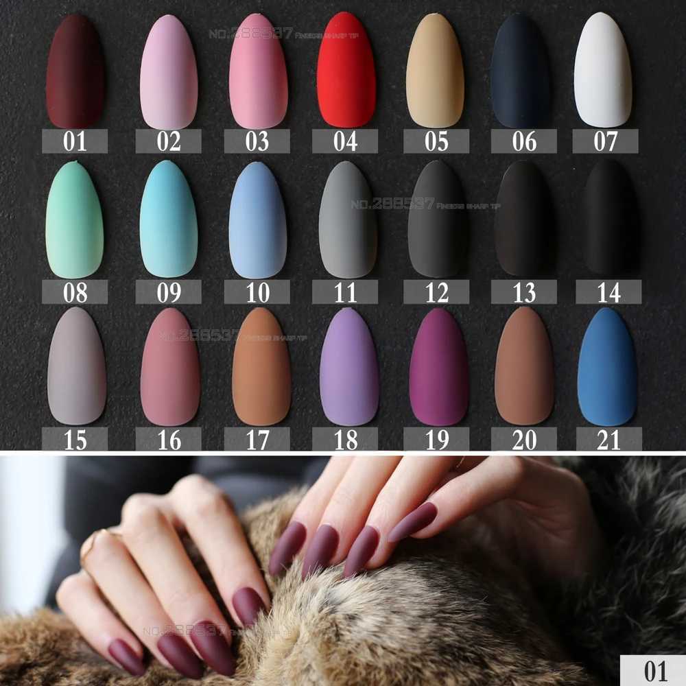 New Matte False Short Pointed Soft Pink Nude Red Black Blue fake stiletto nails full cover Pure colour candy Purple Khaki WhiteXJ241025