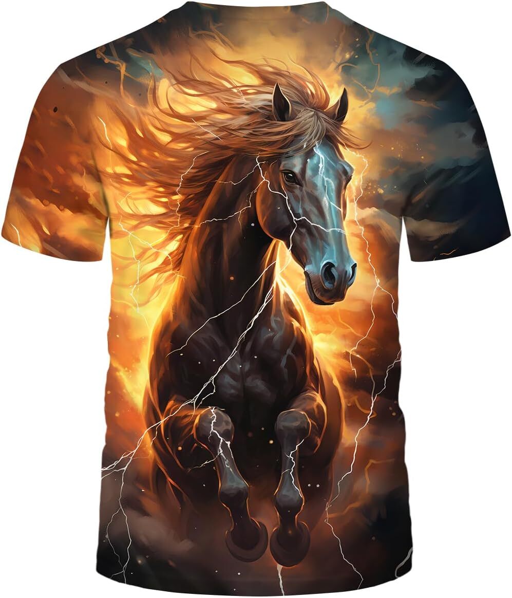 Mens T shirt Vintage Starry Sky Thunderbolt Horse Cool Graphic Shirt Magic Animal Short Sleeved Shirts tee Casual tops summer clothes