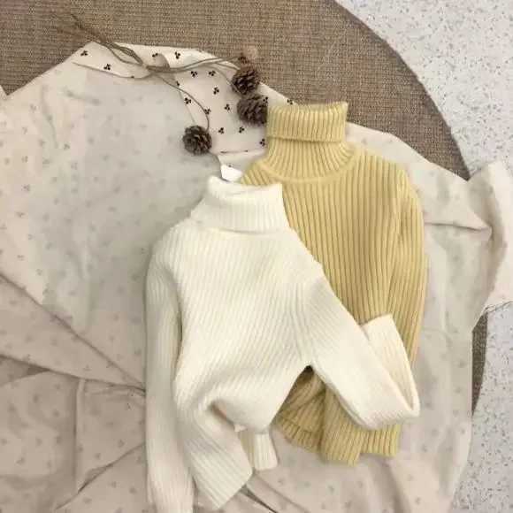 Boys and Girls Autumn and Winter Thick Bottom Sweaters Girls Sweaters Girls High Neck From Inside Out W241025