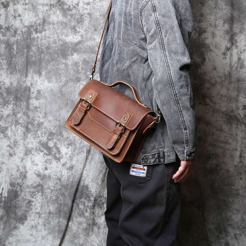 retro leather mailman crazy horse mens top layer cowhide shoulder bag casual handbag for 10inch ipad