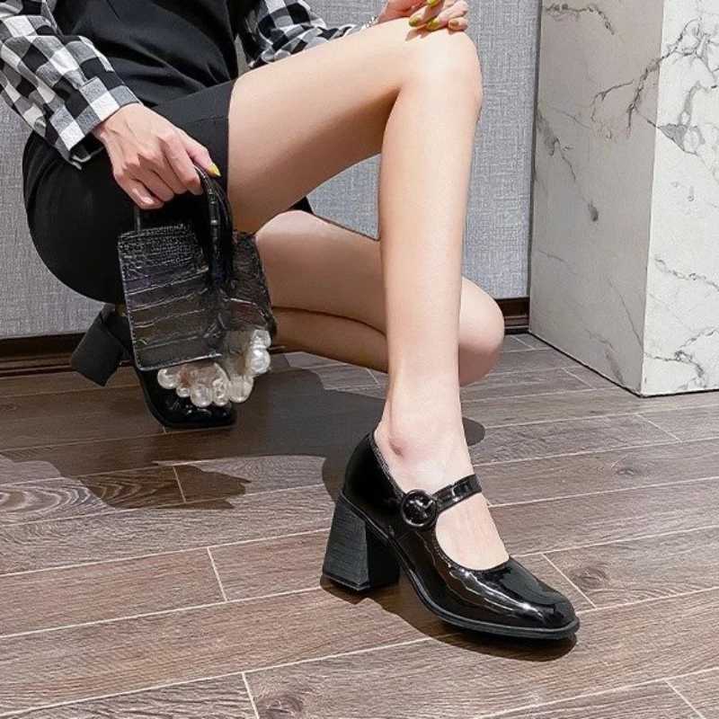 High Quality Fi Womens Mary Jane Shoes British Style Womens High Heels Hepburn Black Womens Shoes Thick High Heels Sapatos Womens Shoes T241024