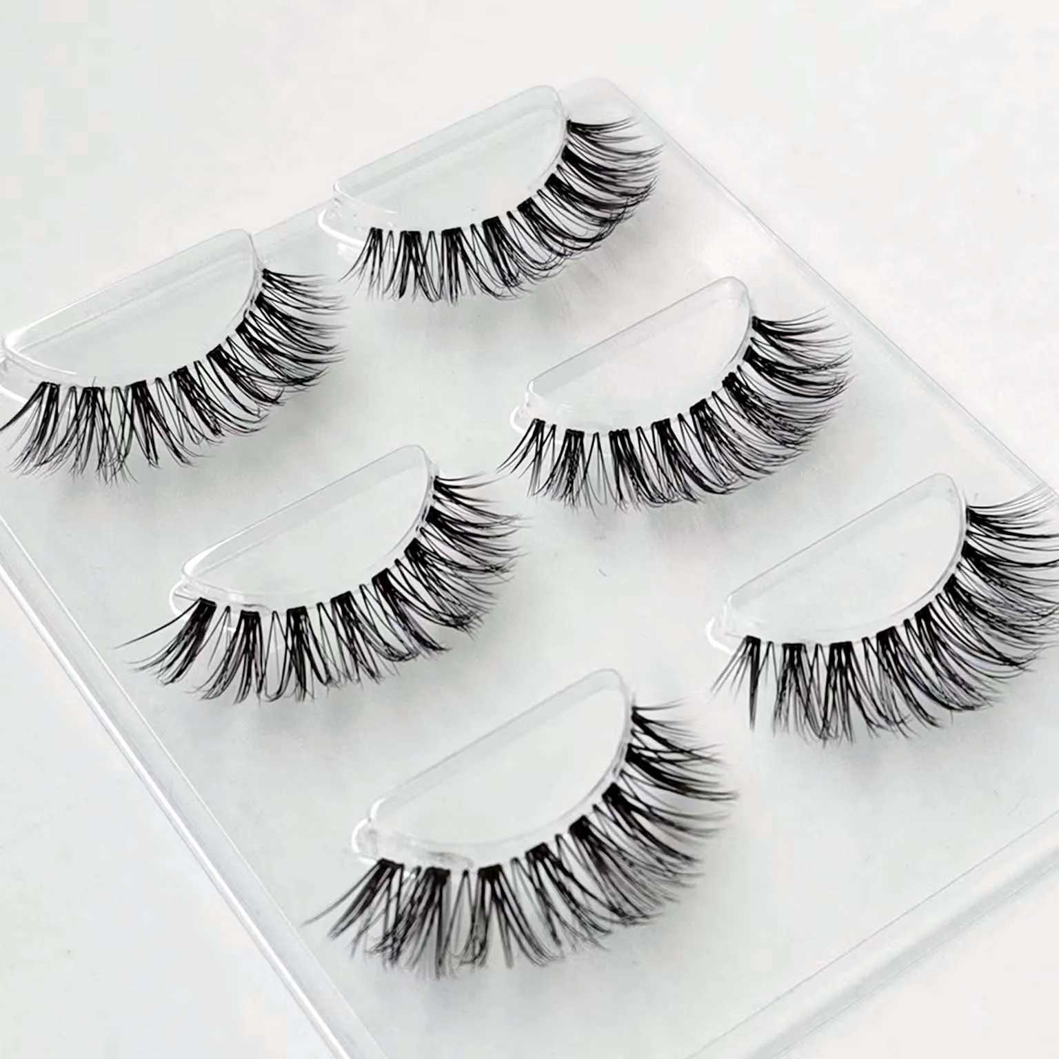 New wholesale mink eyelashes 3 pairs of invisible bands 3D mink eyelashes reusable natural false eyelashes makeup bulk hotW241024