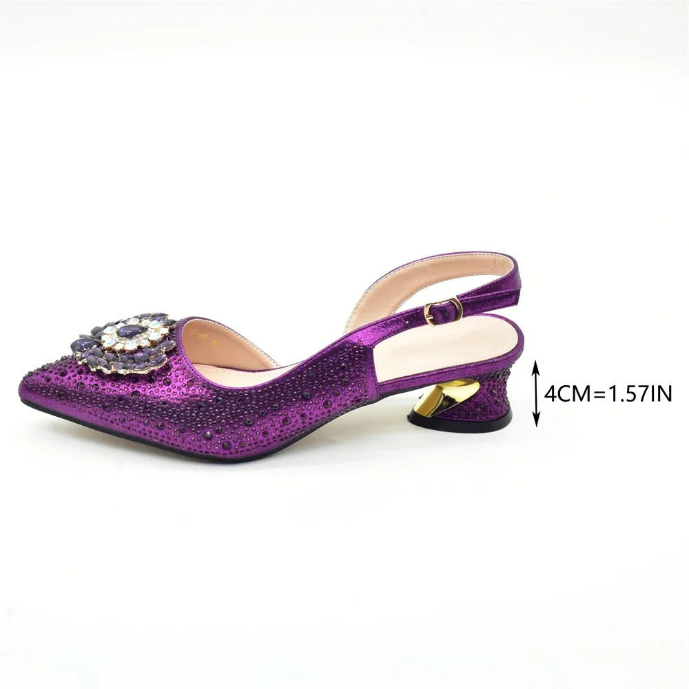 Purple Shoe and Bag Set Party Womens Shoes and Bags with Italian Elegant Diamond Womens High Heels Pump Womens Wedding Set 241024