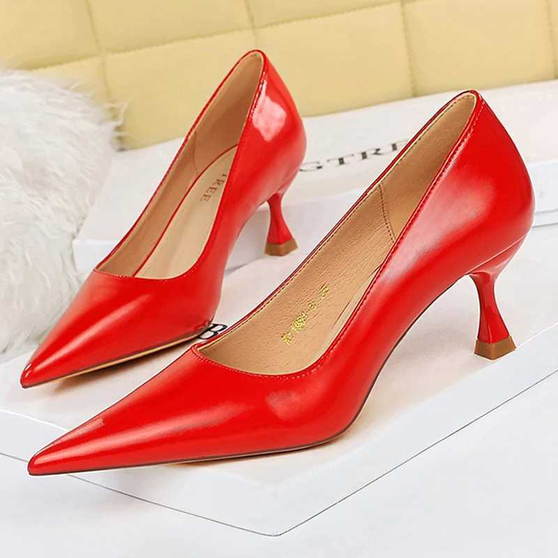 High Quality Bigtree shoes Fi kitten high heels womens pump Pu leather shoes high heels Occupati OL office shoes Plus size 43 T241024