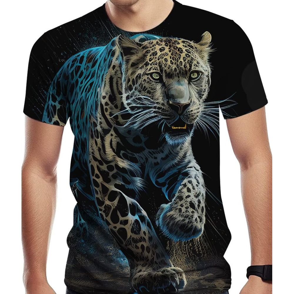 Mens T shirt Men's Cool T Shirt with Leopard Graphic Print, Street Novelty Tee, Best Birthday Gifts tee Casual tops summer clothes Hip hop trend