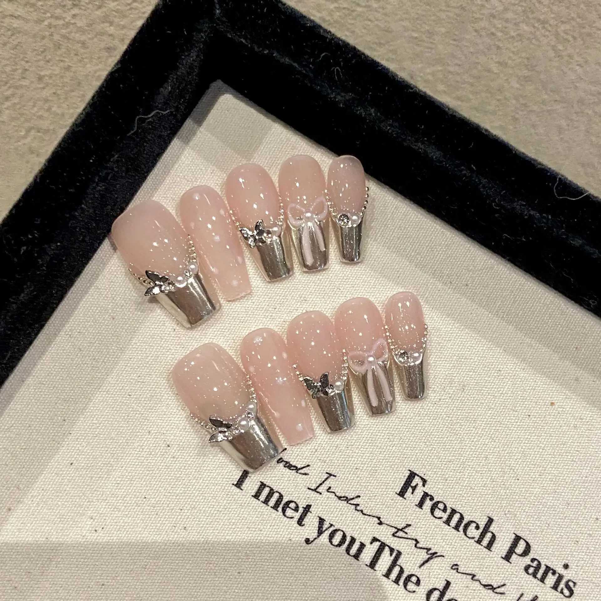 10Pcs Short Ballerina Handmade Press on Nails Pink Cat Eye Fake Nails Wearable Stick-on Nails Full Cover False Nail Uas XJ241025