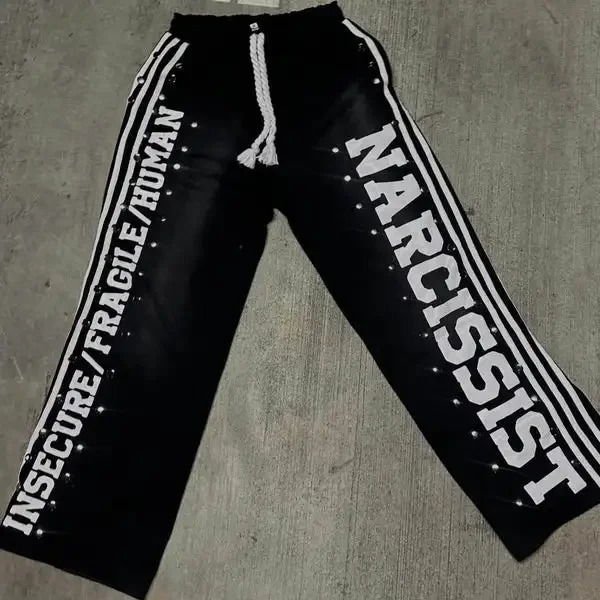 Retro Gothic Two Piece Set Casual Tracksuit Men Drill Patchwork Y2k Clothes for Hip Hop Sweatpants T Shirts Streetwear 241025