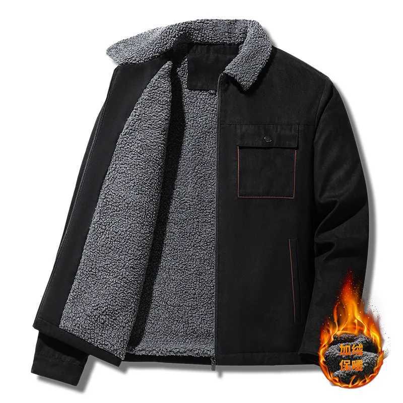 Mens autumn and winter suede fabric jacket mens casual loose thick cashmere warm jacket high-quality outdoor cold proof jacket W241024