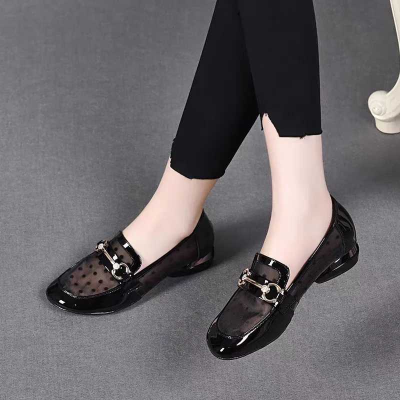 High Quality Low price womens shoes patented leather mesh soft sole womens office shoes summer slippers pump T241024