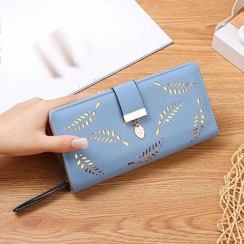CMM New Womens Wallet Hollowed Out Leaf Wallet Korean Version Two Fold Zipper Long Card Bag Hand Held Bag