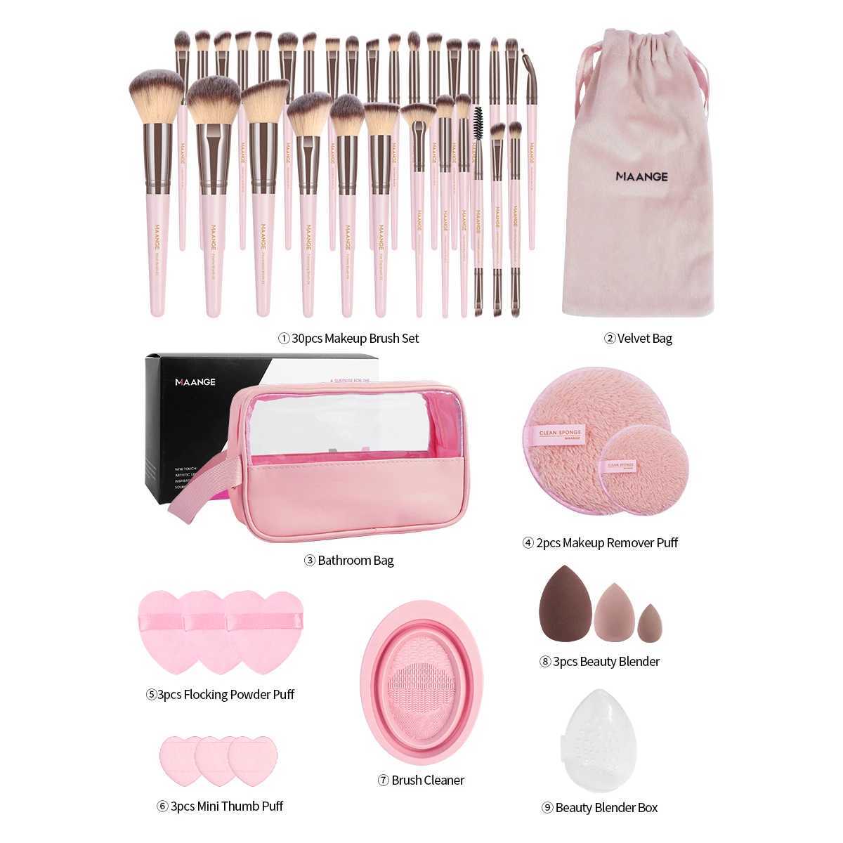 Makeup Brushes MAANGEL 45 Professional Makeup Brush Kit 30 Brushes 1 Velvet Bag 9 Makeup Sponge Wash Storage Bag Travel Gifts Beginners Q241024