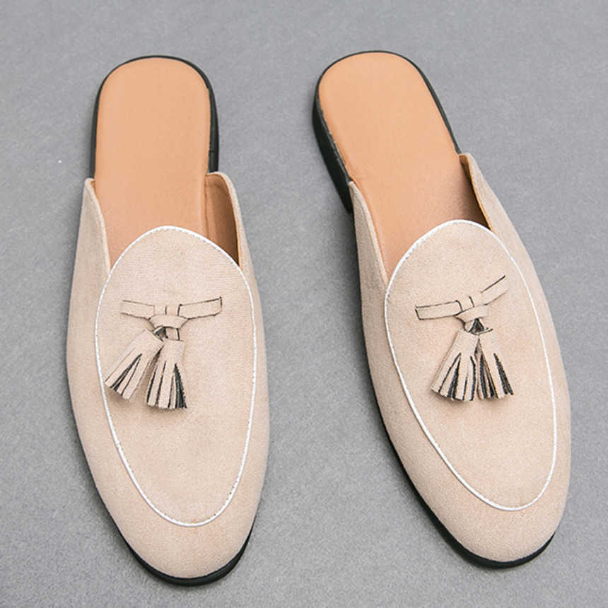 Men Dress Shoes Summer Half Dragged Small Leather Shoes Breathable Mens Tassel Casual Shoes One Step Lazy Shoes Korean Edition Cool 241009