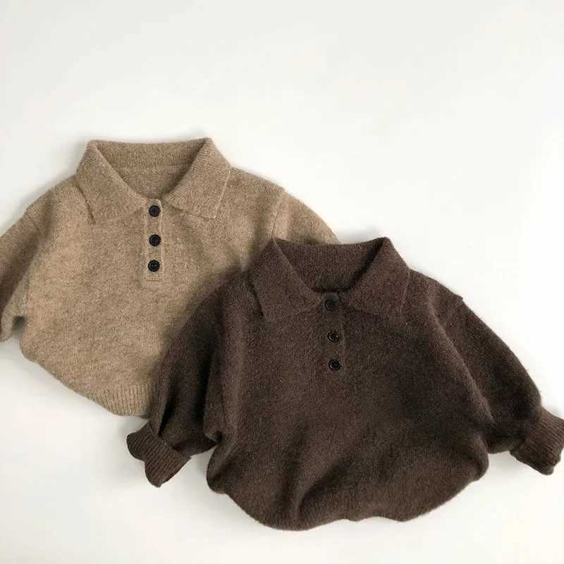 Baby Autumn Korean Solid Sweater Childrens Boys and Girls Winter Long Sleeve Polo Knitted Childrens Thick Wool Zipper Top W241025