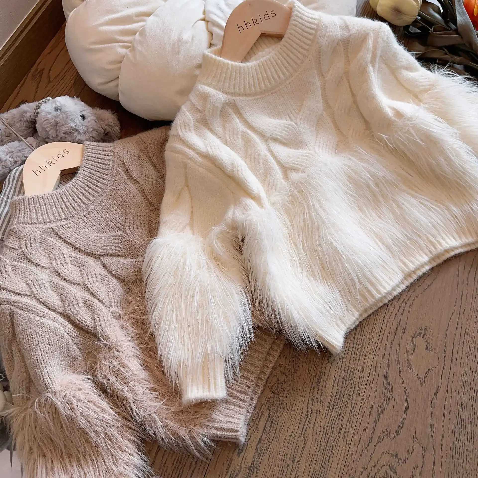 Girl Autumn Winter Sweater 2024 New Girl Baby Korean Fashion Coat Solid Color Design Version Loose Girl Top W241025