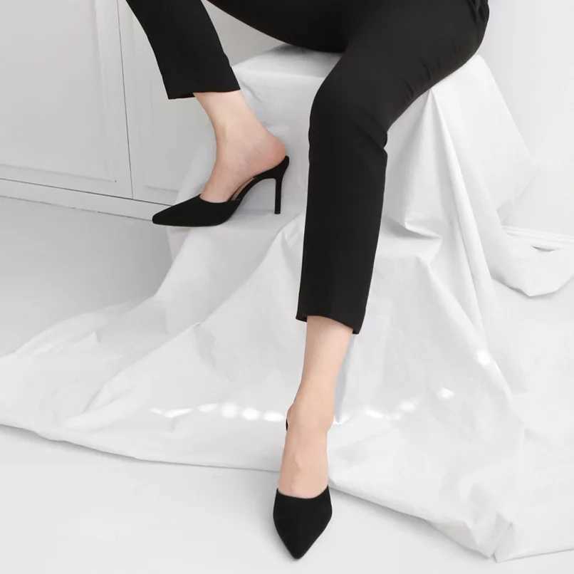 High Quality Sexy Niglub High Heels New Outerwear Half Slippers Suede Fine Heels Pointed Fi Womens Shoes T241024
