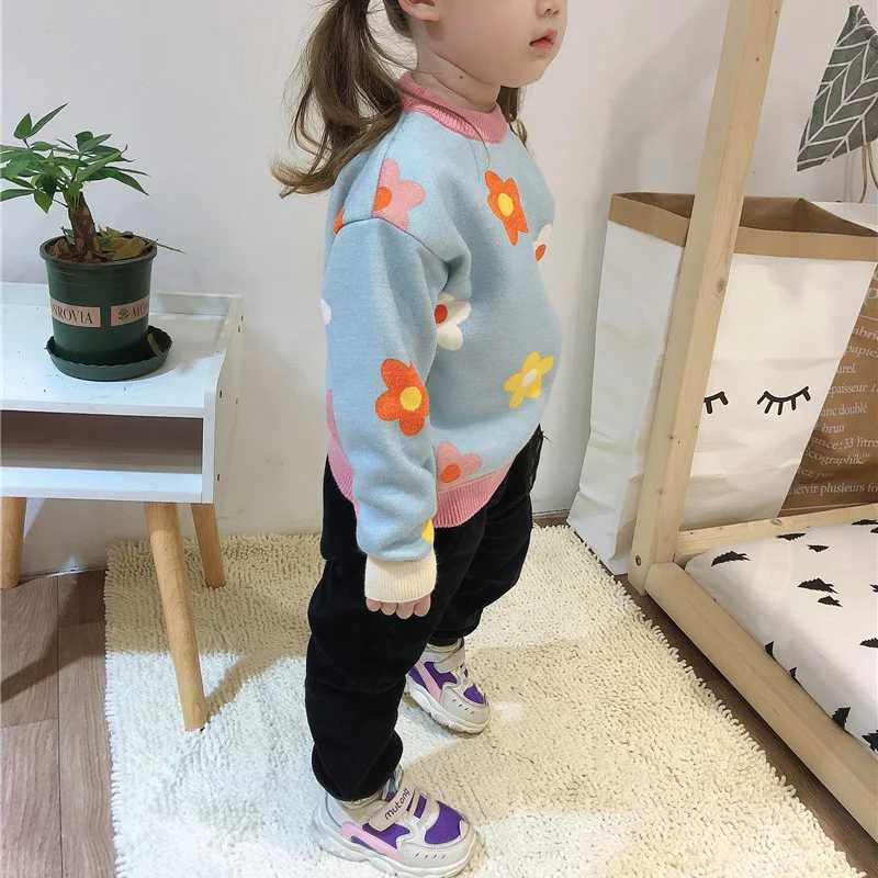 2024 Autumn Winter Girls Flower Knitted Sweater Baby Children Thick Keep Warm Long Sleeve Nursery Children Zipper W241025